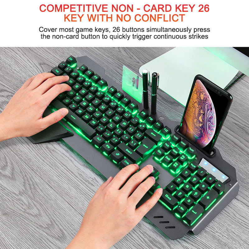 Ergonomic Wired RGB Gaming Keyboard with Phone Holder