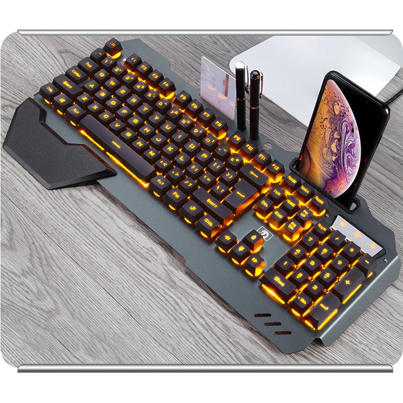 Ergonomic Wired RGB Gaming Keyboard with Phone Holder