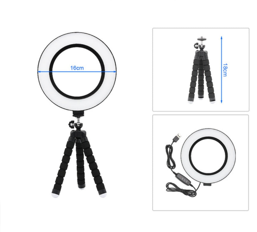 LED Ring Light with Fill Light Bracket and 6-Inch Octopus Tripod for Desktop Live Streaming