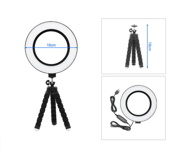 LED Ring Light with Fill Light Bracket and 6-Inch Octopus Tripod for Desktop Live Streaming