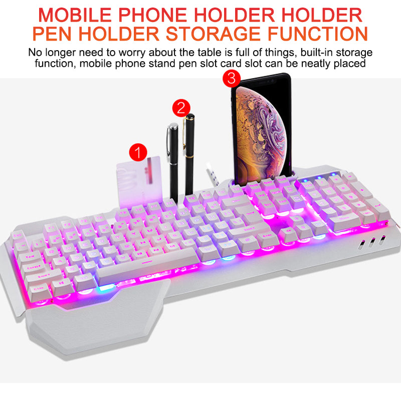 Ergonomic Wired RGB Gaming Keyboard with Phone Holder
