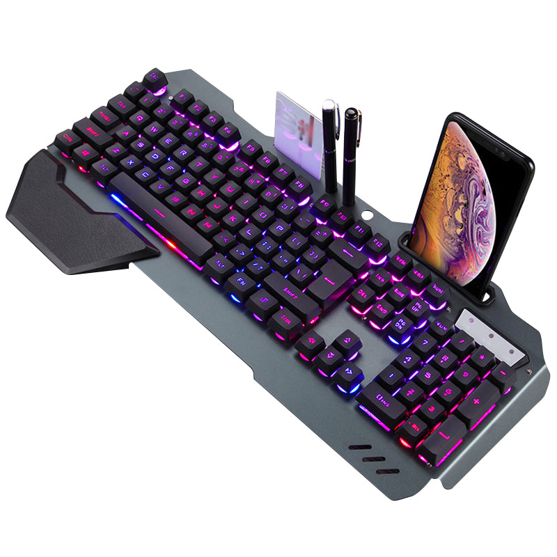 Ergonomic Wired RGB Gaming Keyboard with Phone Holder