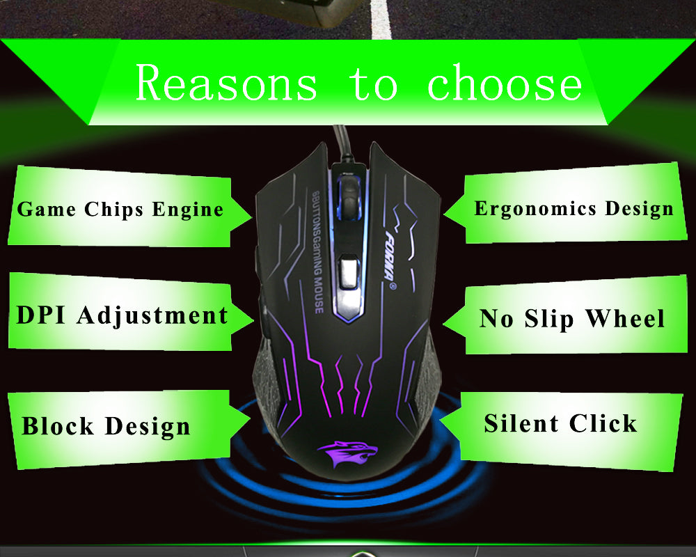 FORKA Silent Click Wired Gaming Mouse – 6 Buttons, 3200DPI